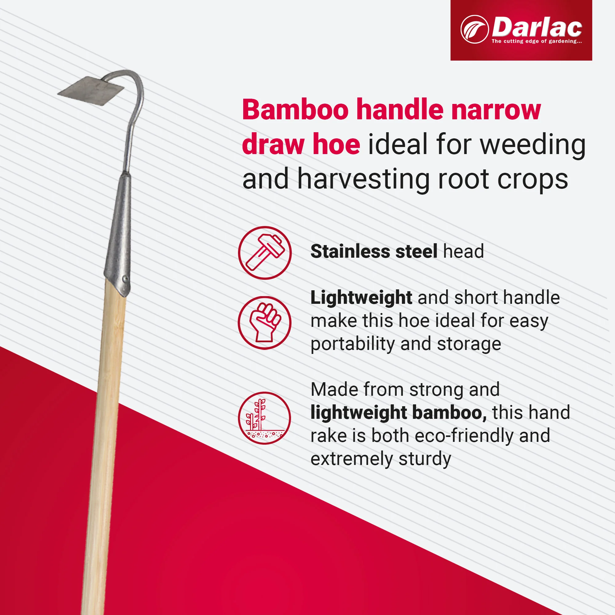 Darlac Bamboo Narrow Draw Hoe Short Handle - Image 3