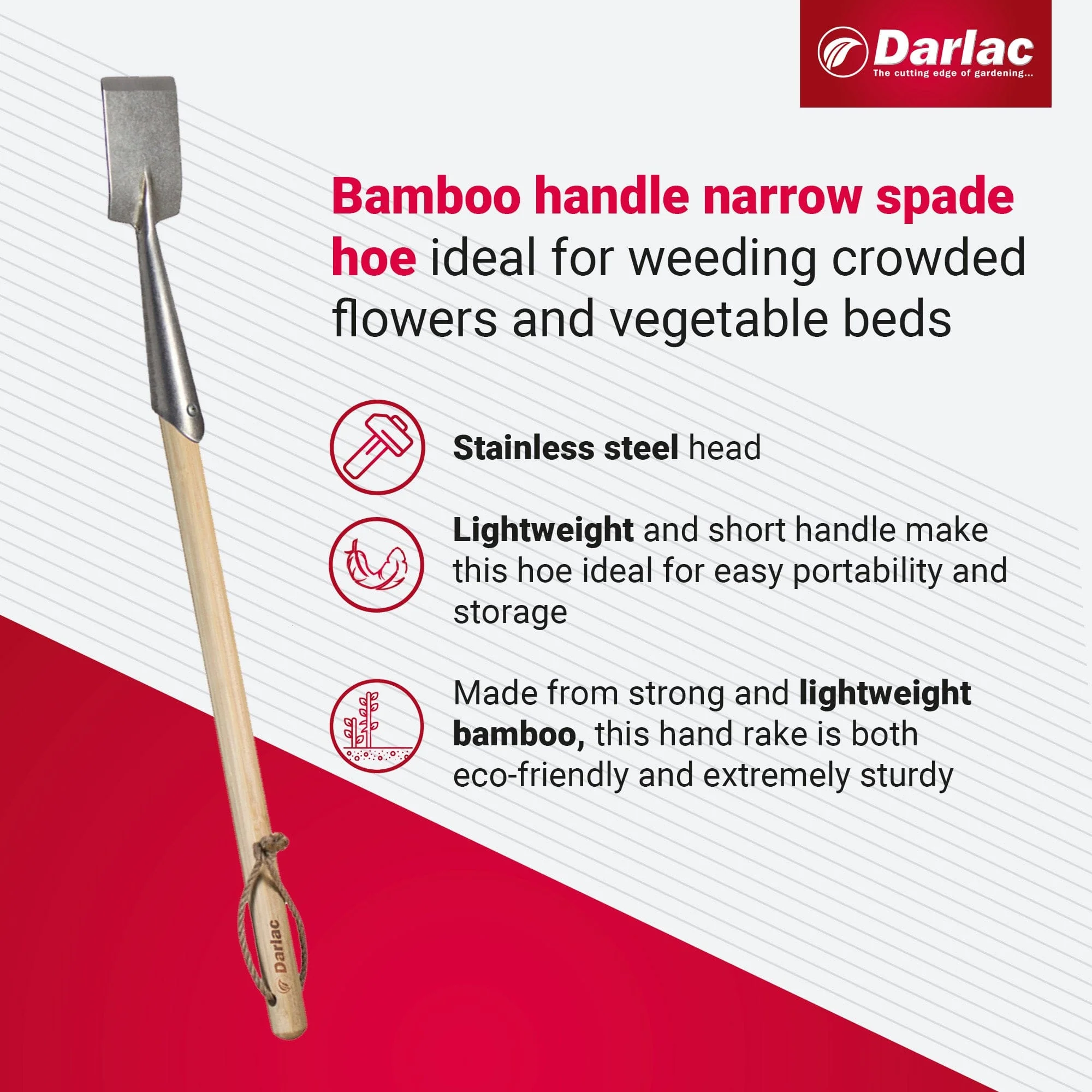 Darlac Bamboo Narrow Spade Hoe Short Handle - Image 3