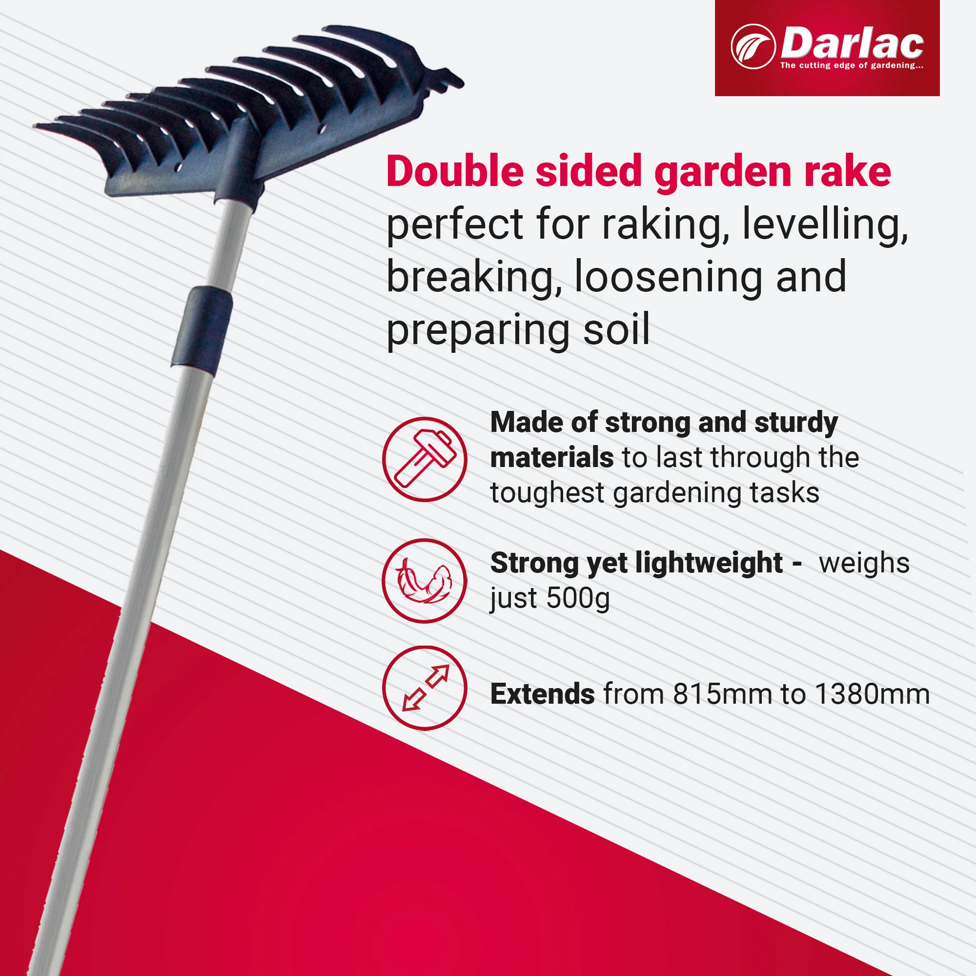 Darlac Telescopic Double Sided Rake - Image 3