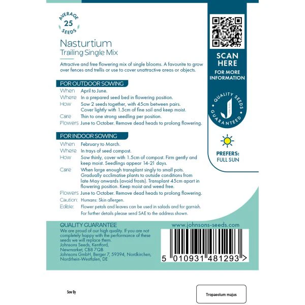 Nasturtium (Trailing) Single Mixed Seeds - Image 2